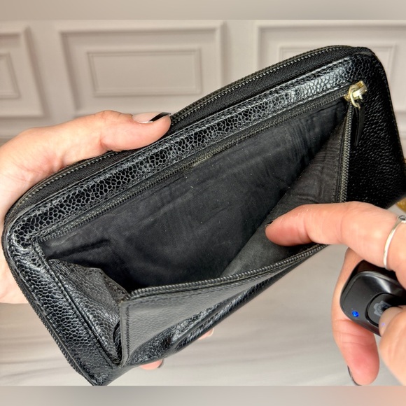 Chanel Black Caviar Leather Zip Around Long Wallet Gold CC Logo - Picture 7 of 10